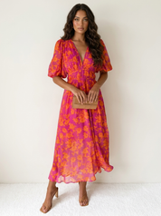 Bloemen maxi jurk met V-hals - Valentina