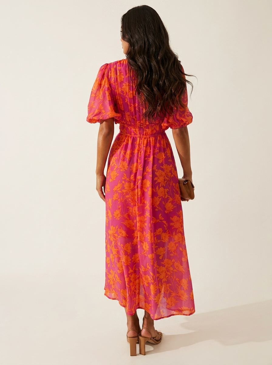 Bloemen maxi jurk met V-hals - Valentina