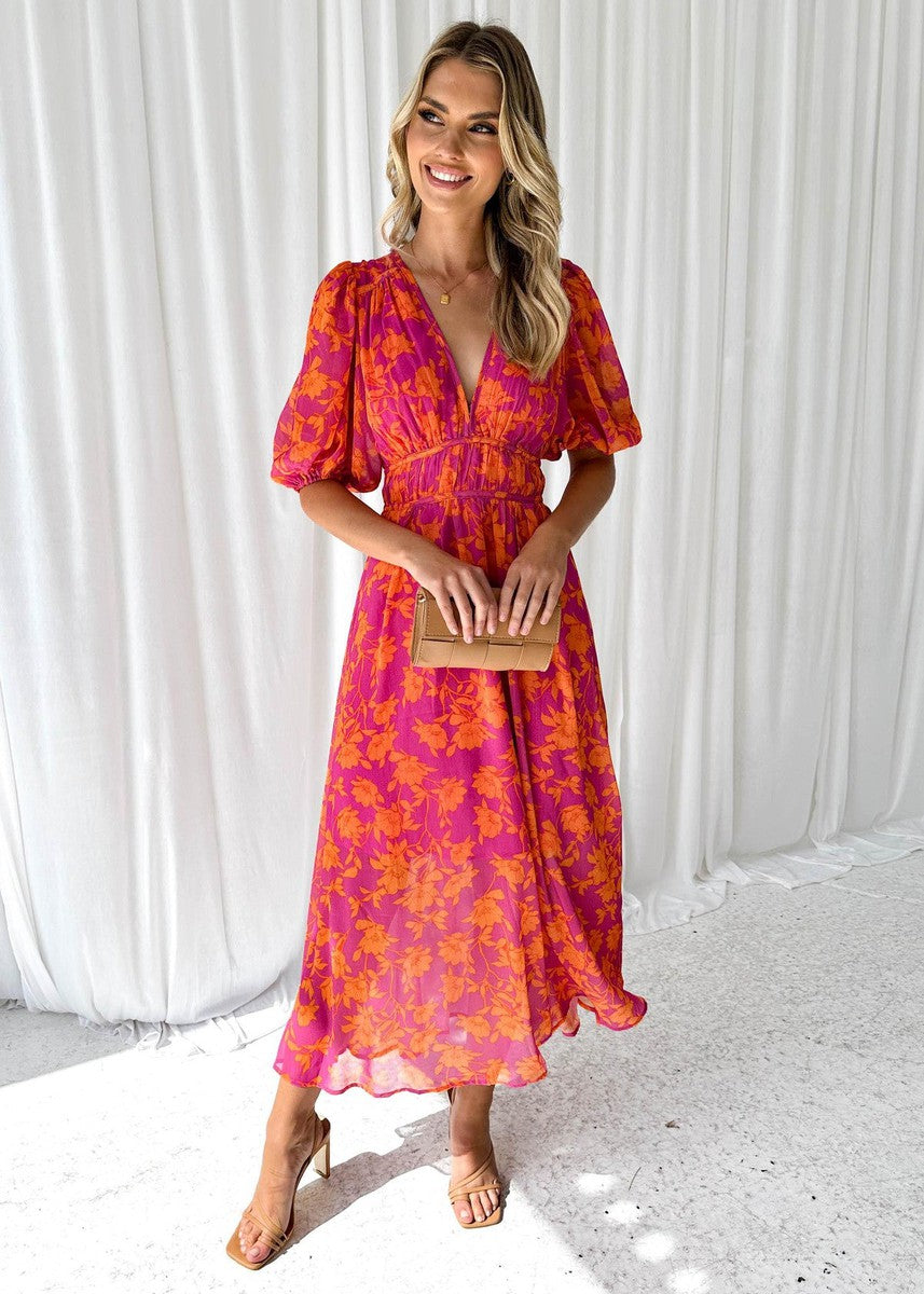 Bloemen maxi jurk met V-hals - Valentina