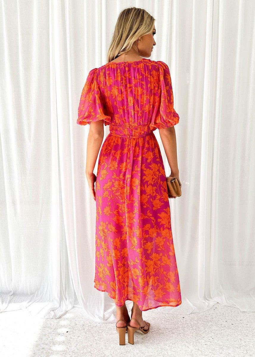 Bloemen maxi jurk met V-hals - Valentina