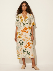 Bloemen midi jurk met V-hals - Rosalie