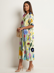 Bloemen midi jurk met V-hals - Rosalie