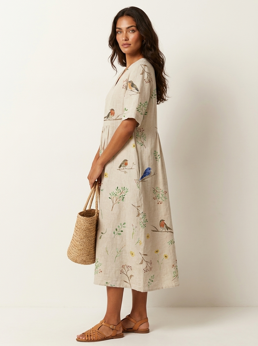 Bloemen midi jurk met V-hals - Rosalie
