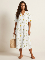 Bloemen midi jurk met V-hals - Rosalie