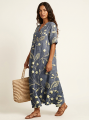 Bloemen midi jurk met V-hals - Rosalie
