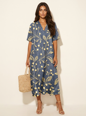 Bloemen midi jurk met V-hals - Rosalie