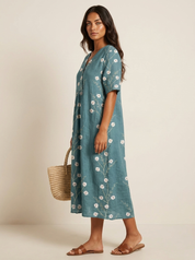 Bloemen midi jurk met V-hals - Rosalie