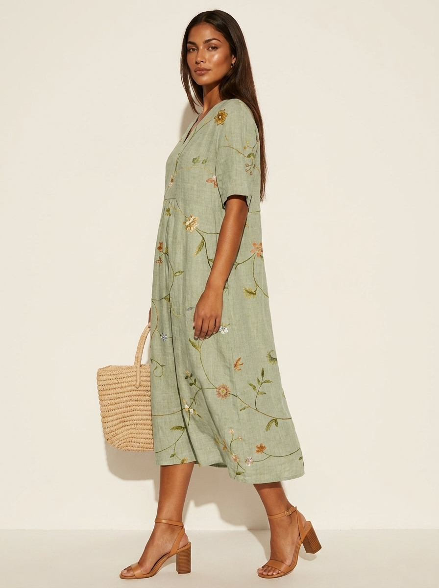 Bloemen midi jurk met V-hals - Rosalie