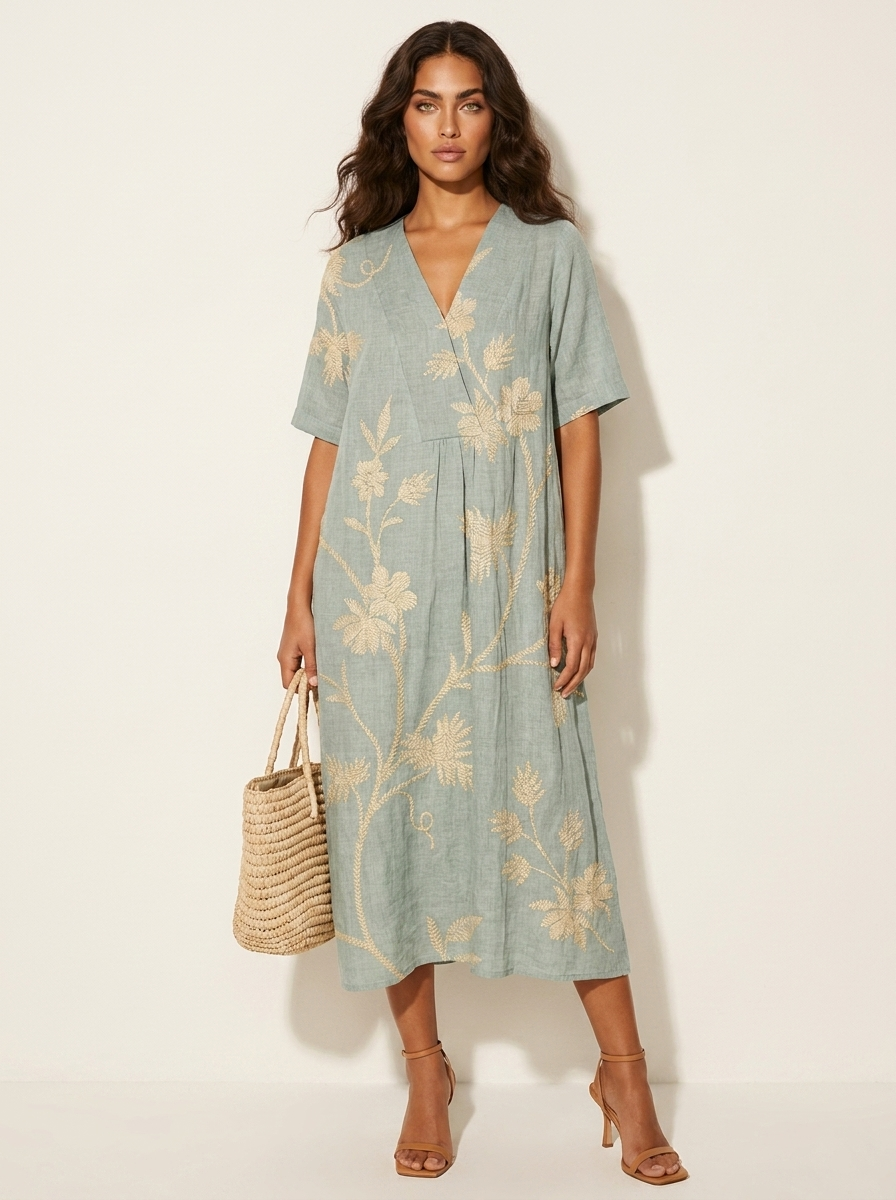 Bloemen midi jurk met V-hals - Rosalie