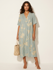 Bloemen midi jurk met V-hals - Rosalie