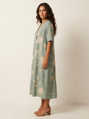 Bloemen midi jurk met V-hals - Rosalie