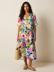 Bloemen midi jurk met V-hals - Rosalie