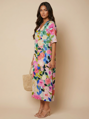 Bloemen midi jurk met V-hals - Rosalie
