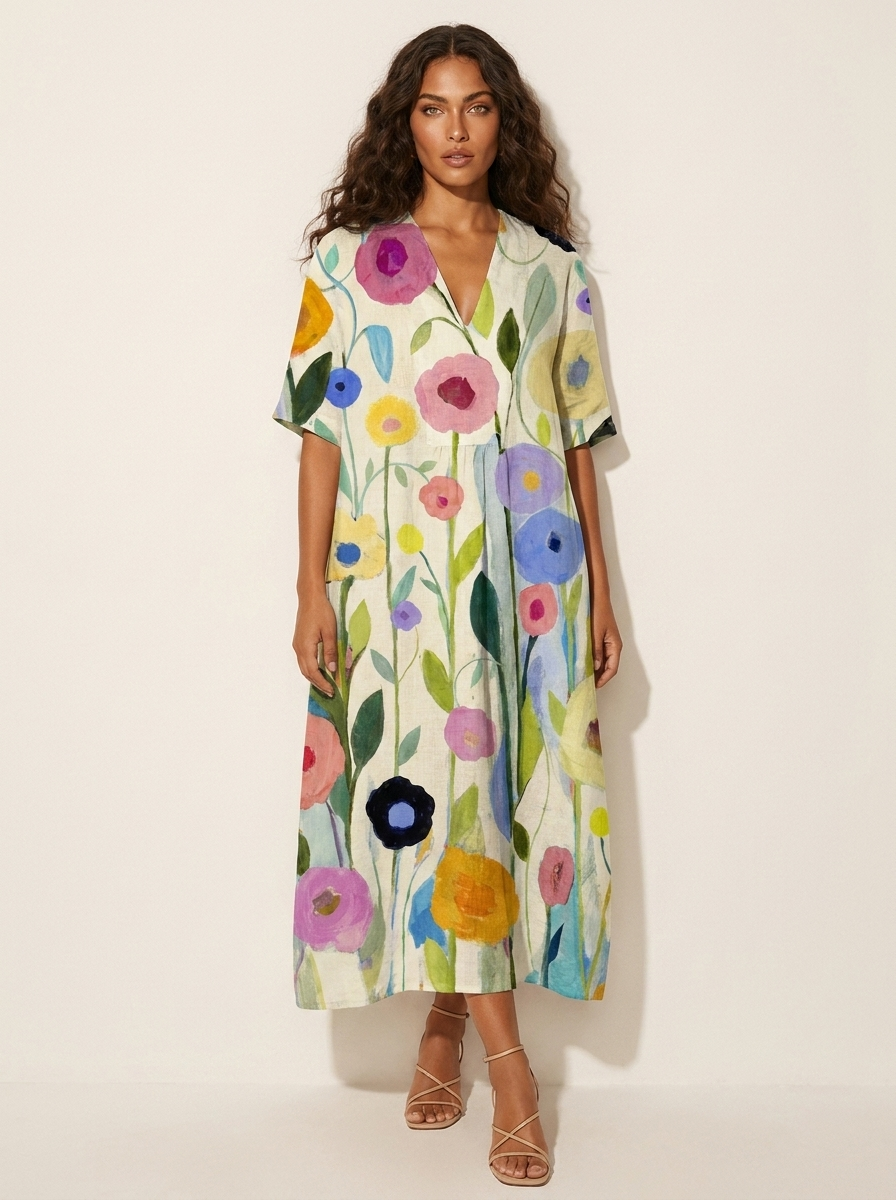 Bloemen midi jurk met V-hals - Rosalie