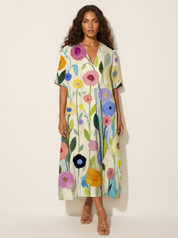 Bloemen midi jurk met V-hals - Rosalie