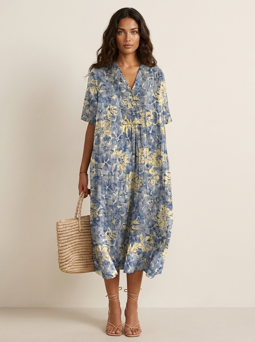 Bloemen midi jurk met V-hals - Rosalie