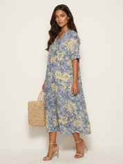 Bloemen midi jurk met V-hals - Rosalie