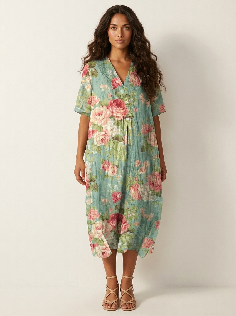 Bloemen midi jurk met V-hals - Rosalie