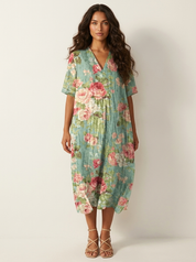 Bloemen midi jurk met V-hals - Rosalie