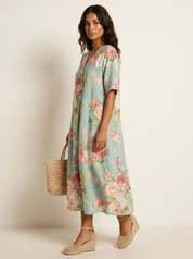 Bloemen midi jurk met V-hals - Rosalie