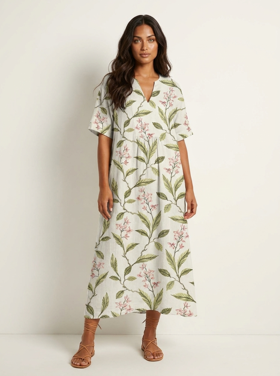Bloemen midi jurk met V-hals - Rosalie