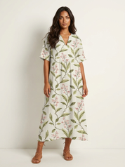 Bloemen midi jurk met V-hals - Rosalie