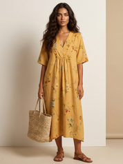 Bloemen midi jurk met V-hals - Rosalie