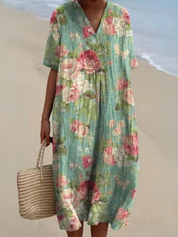 Bloemen midi jurk met V-hals - Rosalie