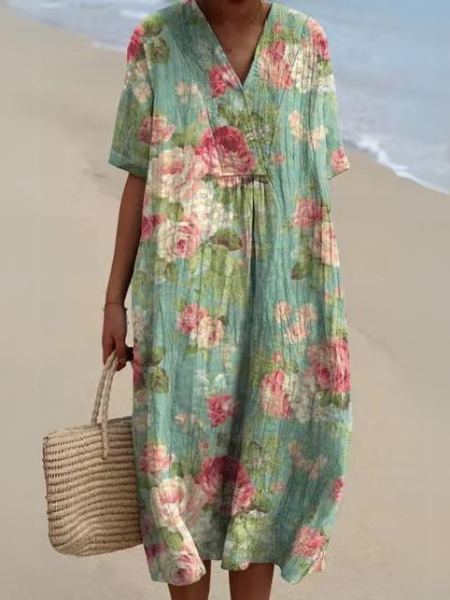 Bloemen midi jurk met V-hals - Rosalie