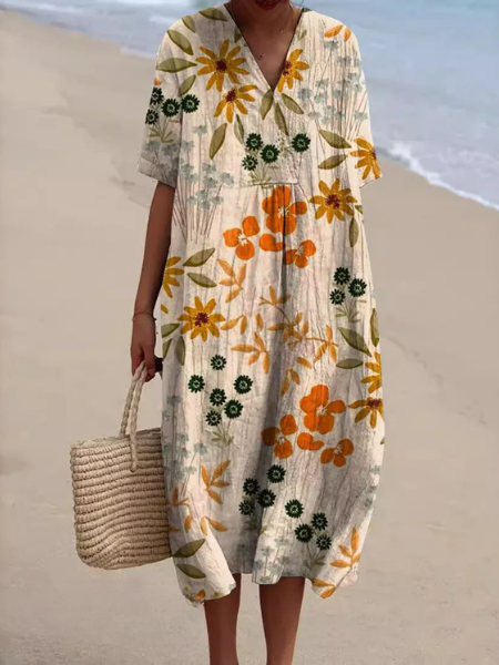 Bloemen midi jurk met V-hals - Rosalie