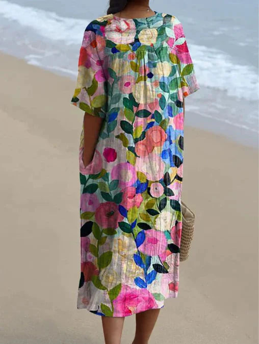 Bloemen midi jurk met V-hals - Rosalie
