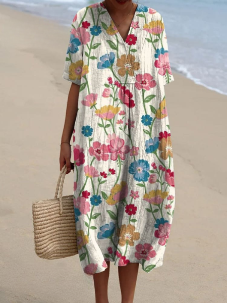 Bloemen midi jurk met V-hals - Rosalie