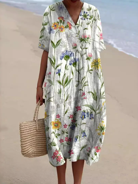 Bloemen midi jurk met V-hals - Rosalie