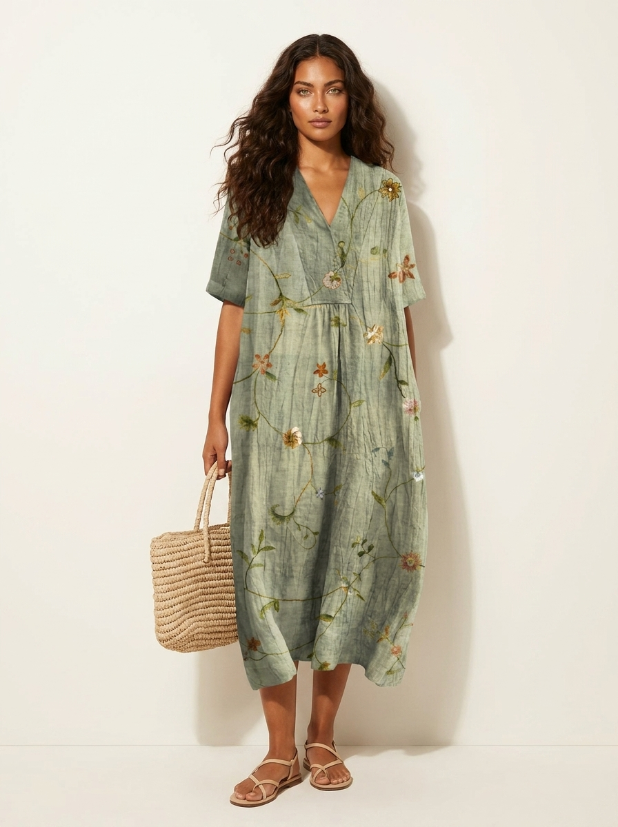 Bloemen midi jurk met V-hals - Rosalie