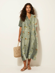 Bloemen midi jurk met V-hals - Rosalie
