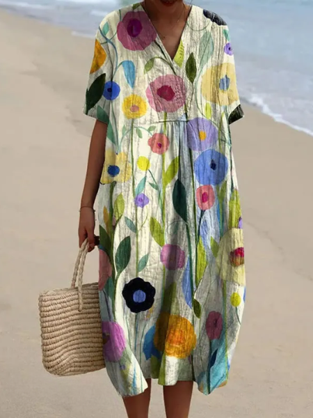 Bloemen midi jurk met V-hals - Rosalie