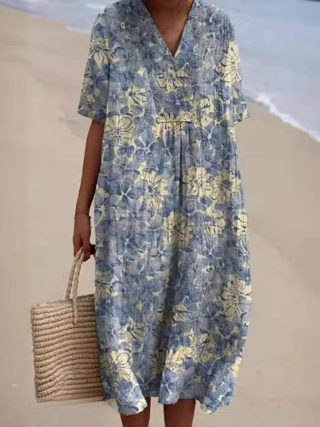 Bloemen midi jurk met V-hals - Rosalie