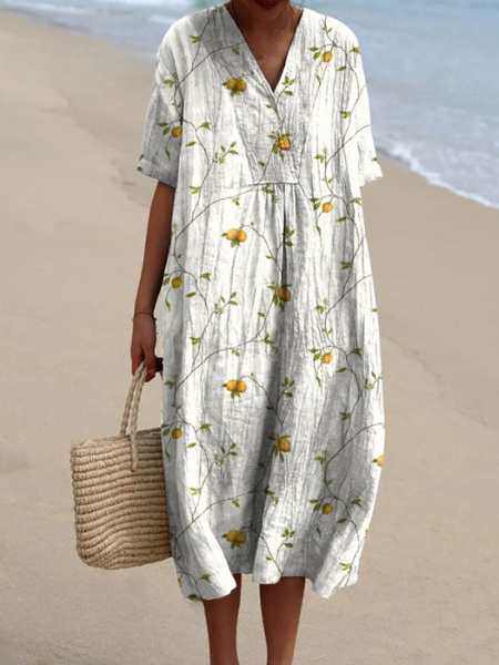 Bloemen midi jurk met V-hals - Rosalie