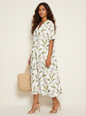 Bloemen midi jurk met V-hals - Rosalie