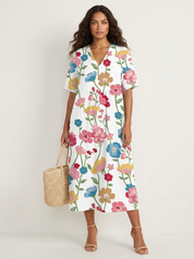 Bloemen midi jurk met V-hals - Rosalie