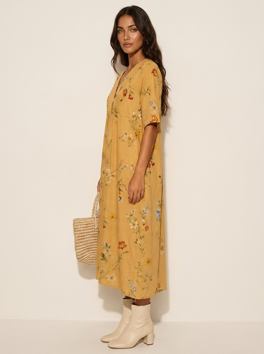 Bloemen midi jurk met V-hals - Rosalie