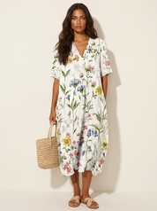 Bloemen midi jurk met V-hals - Rosalie