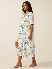 Bloemen midi jurk met V-hals - Rosalie