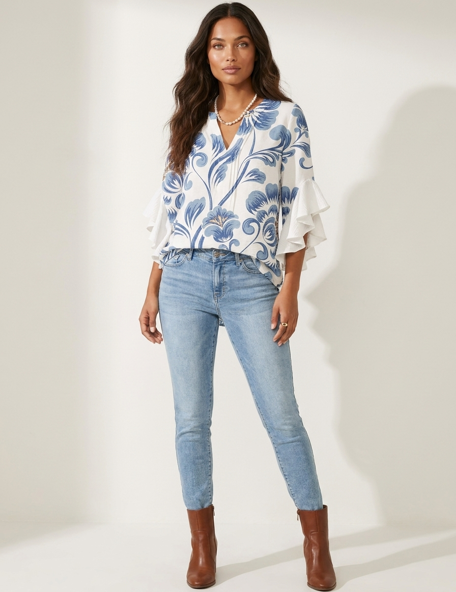 Floral blouse with ruffled sleeves - Fleur