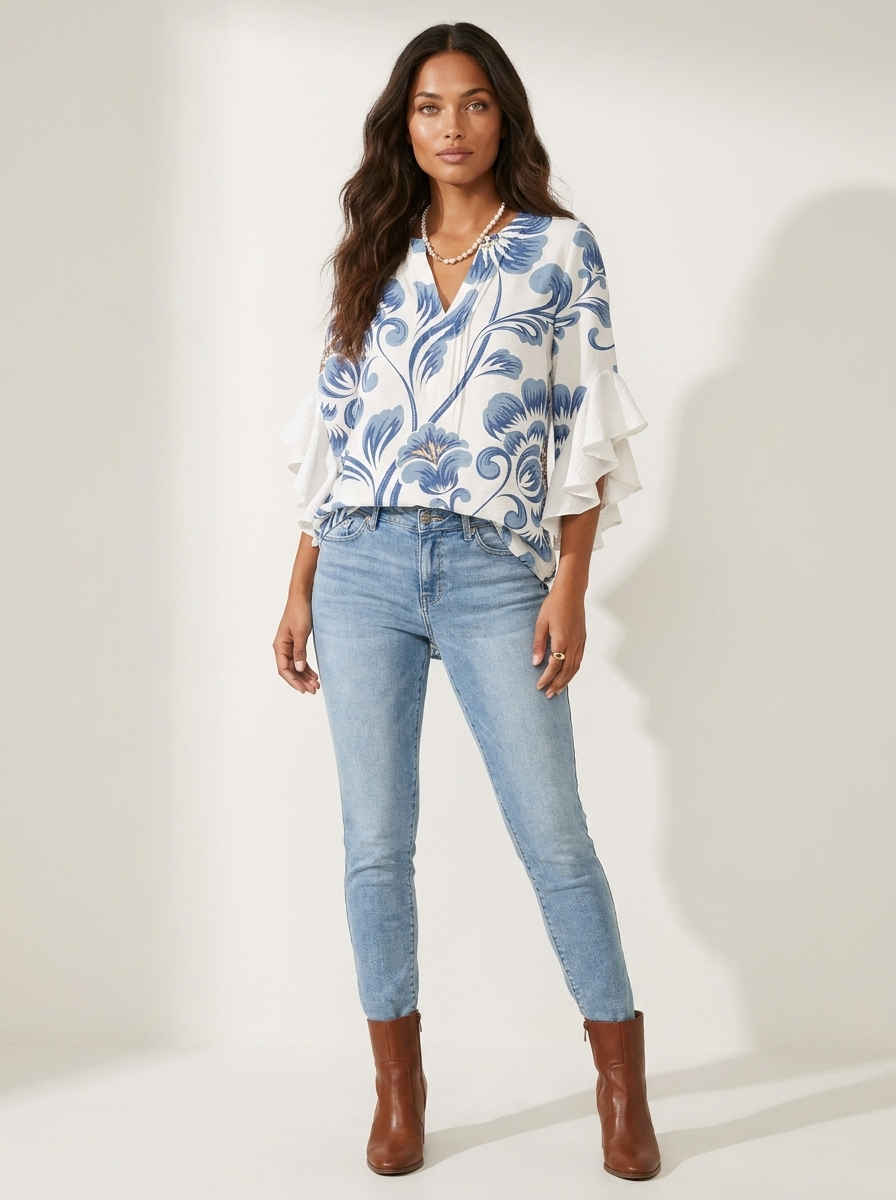 Bloemenblouse met ruchemouwen - Fleur