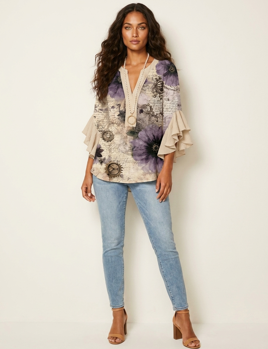 Floral blouse with ruffled sleeves - Fleur