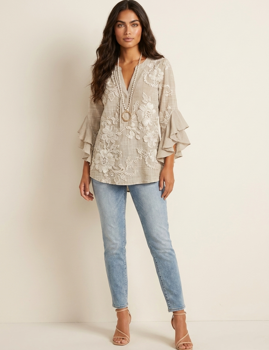 Floral blouse with ruffled sleeves - Fleur