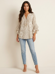 Bloemenblouse met ruchemouwen - Fleur