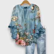 Bloemenblouse met ruchemouwen - Fleur