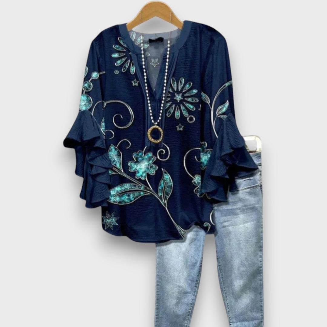 Bloemenblouse met ruchemouwen - Fleur